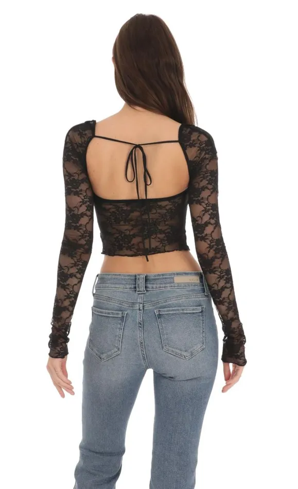 Elianna Lace Top Black Women LUCY IN THE SKY Tops