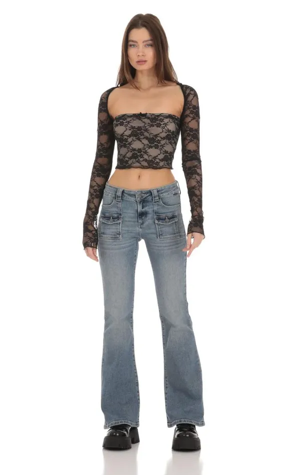 Elianna Lace Top Black Women LUCY IN THE SKY Tops