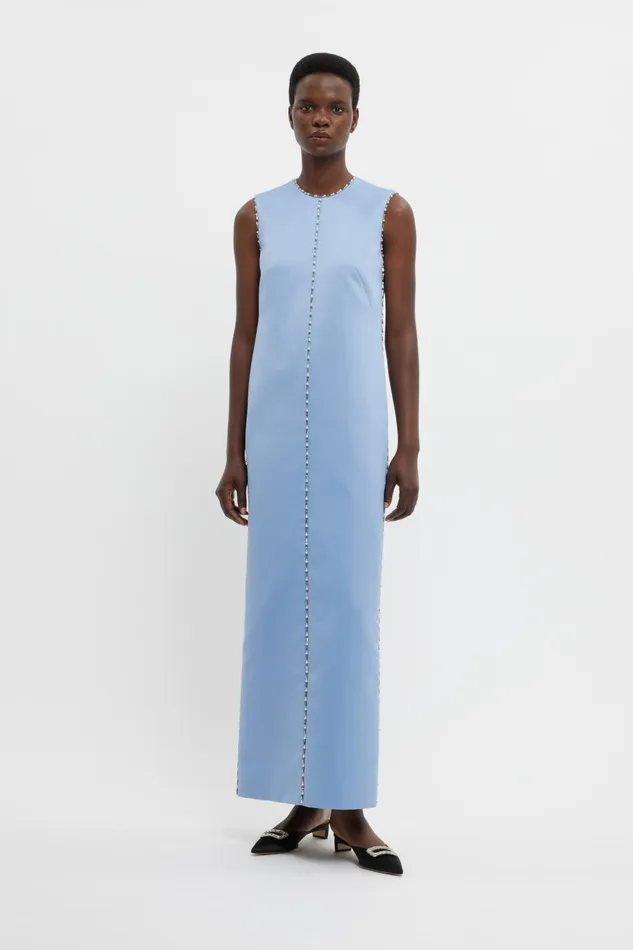 Emilia Wickstead Amon Embellished Dress In Baby Blue Doppio Satin Women Gowns