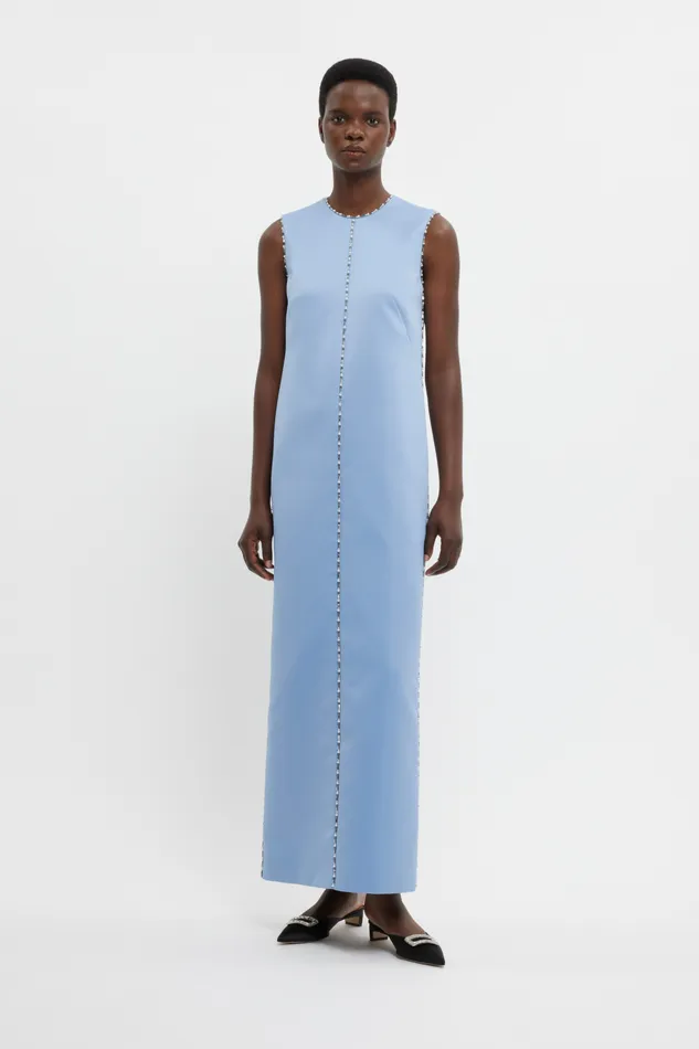 Emilia Wickstead Amon Embellished Dress In Baby Blue Doppio Satin Women Gowns Emilia Wickstead Amon Embellished Dress In Baby Blue Doppio Satin Women Gowns