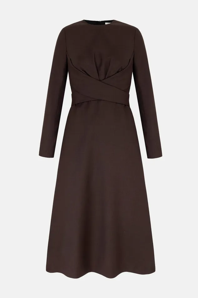 Emilia Wickstead Elta Hickory Brown In Superfine Merino Dress Women Dresses