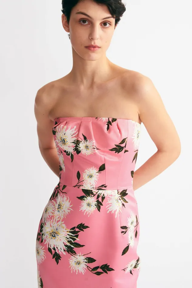 Emilia Wickstead Emine Gown Pink Dahlia Floral Print Taffeta Faille Women Gowns