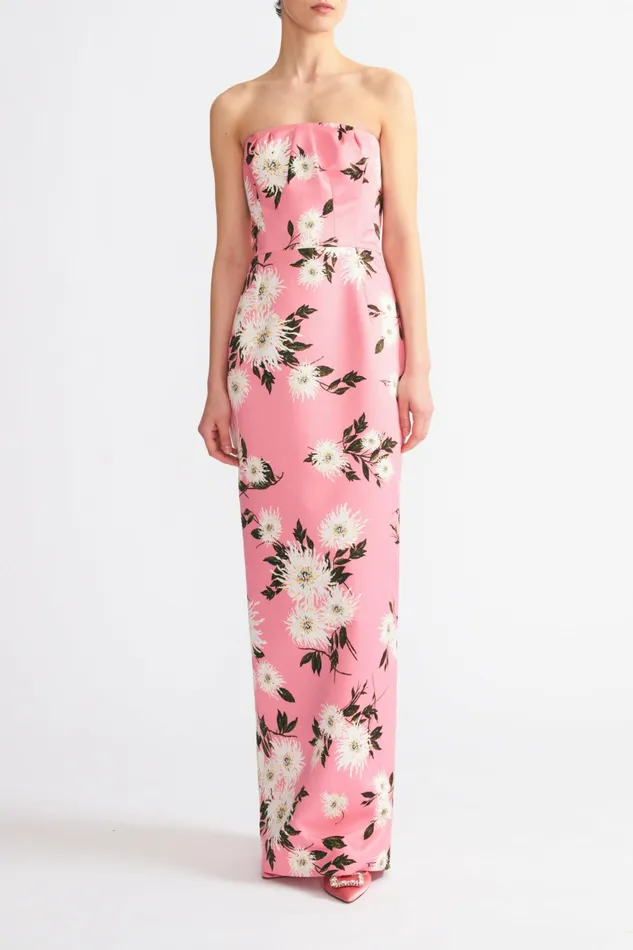 Emilia Wickstead Emine Gown Pink Dahlia Floral Print Taffeta Faille Women Gowns