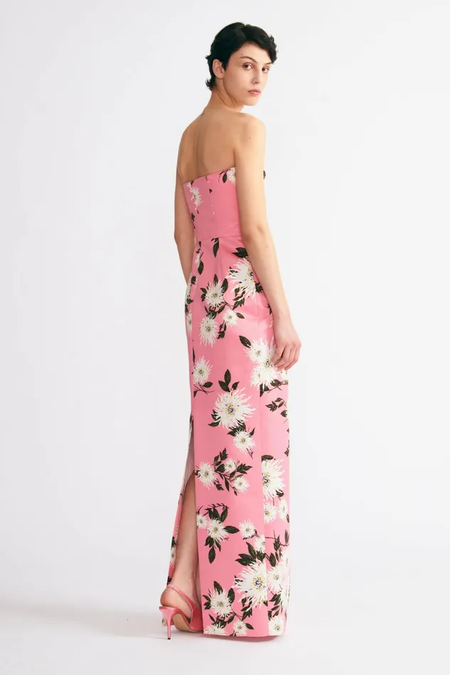 Emilia Wickstead Emine Gown Pink Dahlia Floral Print Taffeta Faille Women Gowns