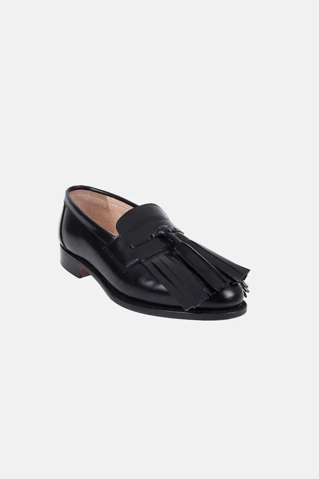 Emilia Wickstead Grenson X Emilia Wickstead Grenda Tassel Front Loafer In Black Leather Women Denim