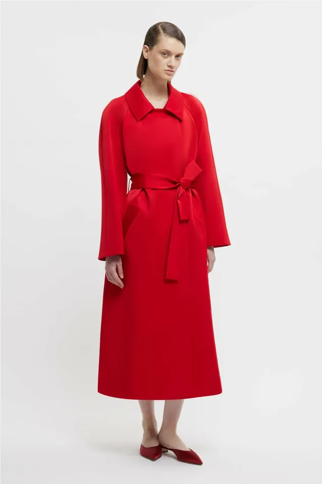 Emilia Wickstead Hasina Coat In Bright Red Doppio Satin Women Jackets And Coats