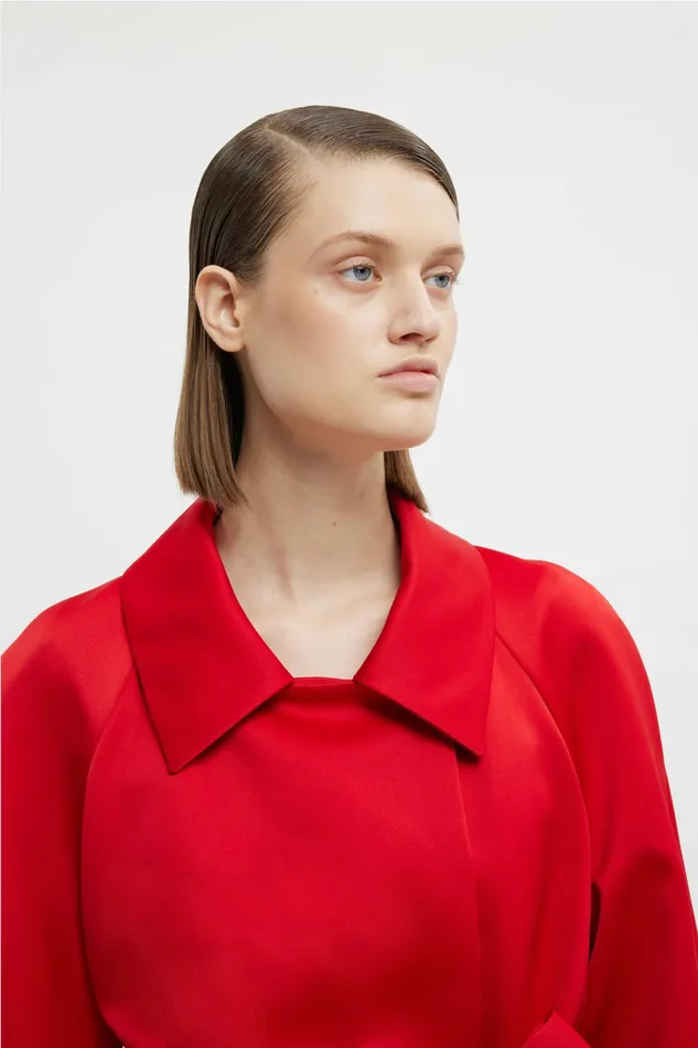 Emilia Wickstead Hasina Coat In Bright Red Doppio Satin Women Jackets And Coats