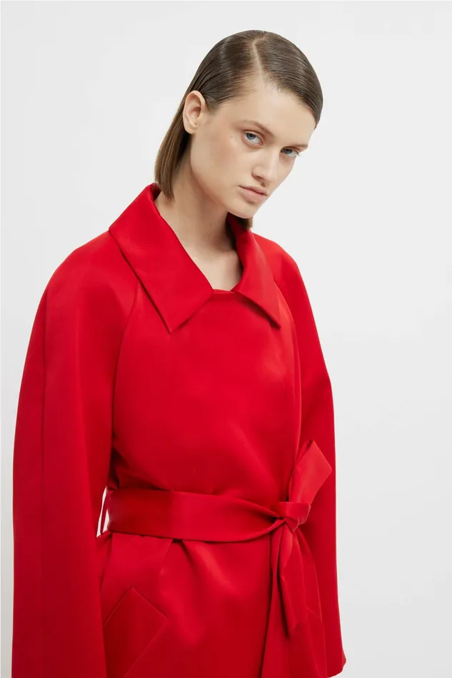 Emilia Wickstead Hasina Coat In Bright Red Doppio Satin Women Jackets And Coats