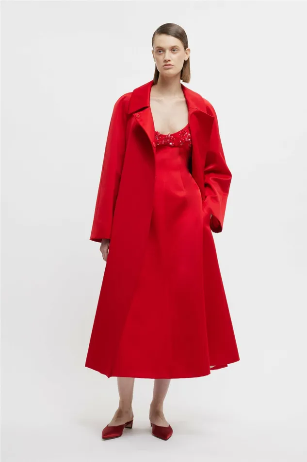 Emilia Wickstead Hasina Coat In Bright Red Doppio Satin Women Jackets And Coats