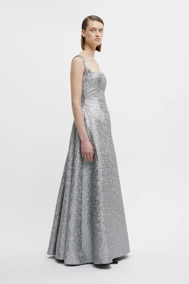 Emilia Wickstead Irena Dress In Silver Metallic Seersucker Women Dresses