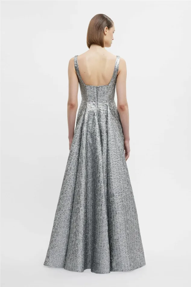 Emilia Wickstead Irena Dress In Silver Metallic Seersucker Women Dresses