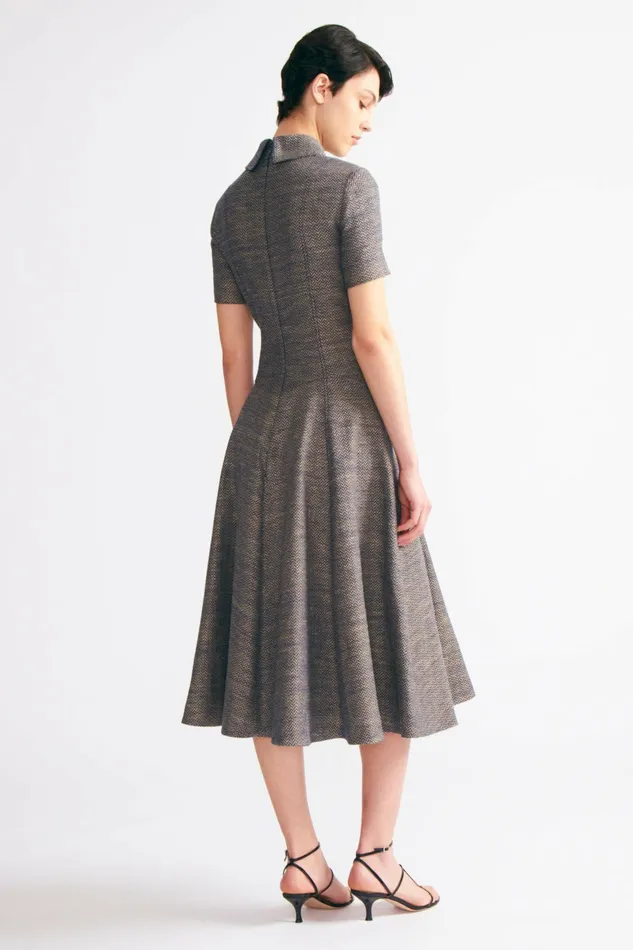 Emilia Wickstead Jody Dress In Navy and Ivory Chevron Weave Women Denim