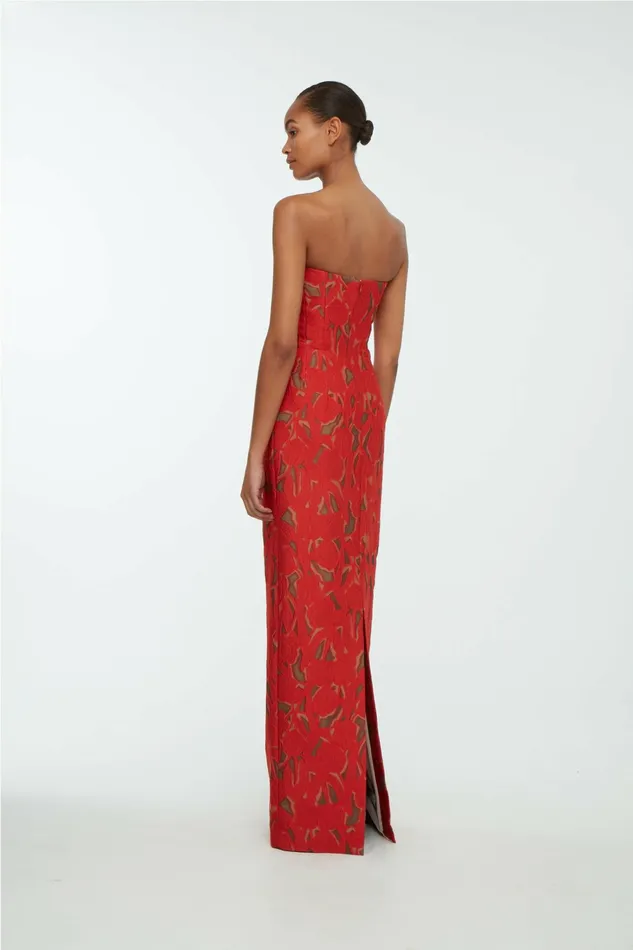 Emilia Wickstead Laelia Dress In Red On Beige Embellished Wool Women Dresses Emilia Wickstead Laelia Dress In Red On Beige Embellished Wool Women Dresses