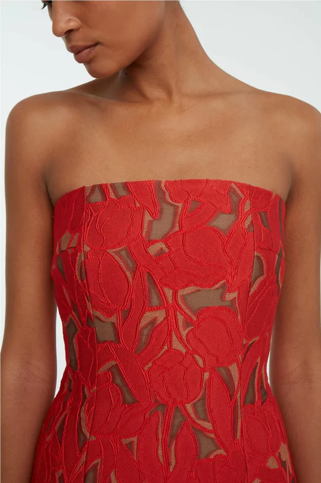 Emilia Wickstead Laelia Dress In Red On Beige Embellished Wool Women Dresses Emilia Wickstead Laelia Dress In Red On Beige Embellished Wool Women Dresses