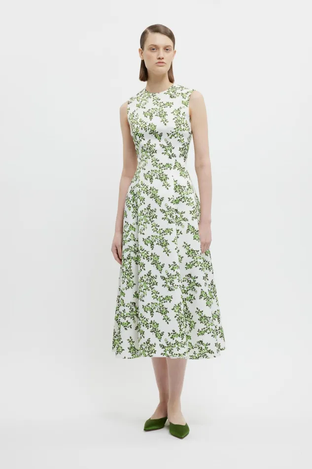 Emilia Wickstead Mara Dress Blue Rose On White Taffeta Faille Women Dresses