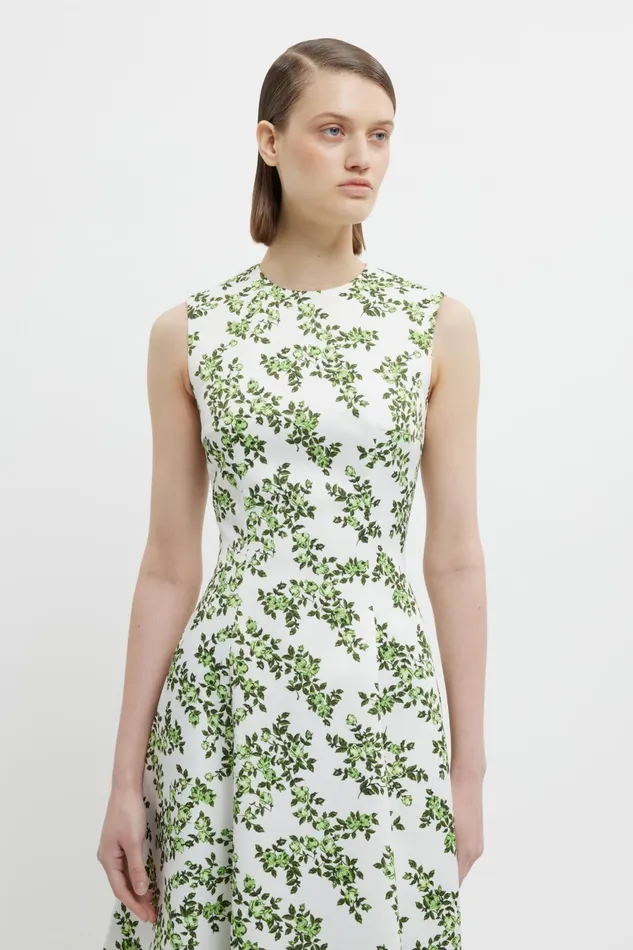 Emilia Wickstead Mara Dress Blue Rose On White Taffeta Faille Women Dresses