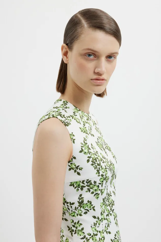 Emilia Wickstead Mara Dress Blue Rose On White Taffeta Faille Women Dresses