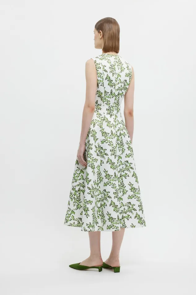 Emilia Wickstead Mara Dress Blue Rose On White Taffeta Faille Women Dresses