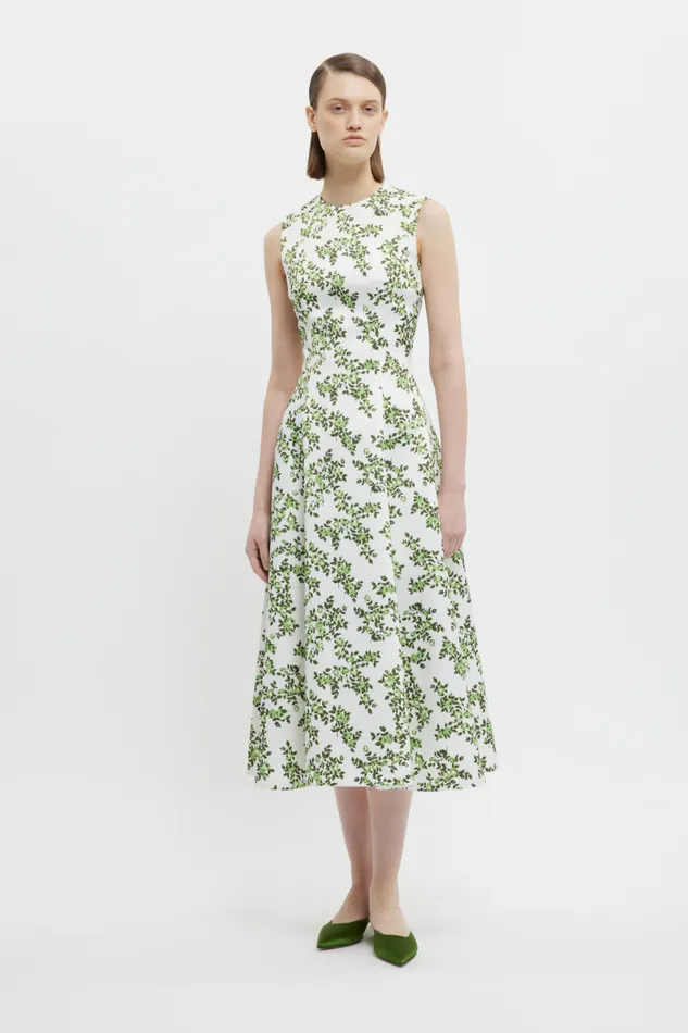 Emilia Wickstead Mara Dress Blue Rose On White Taffeta Faille Women Dresses