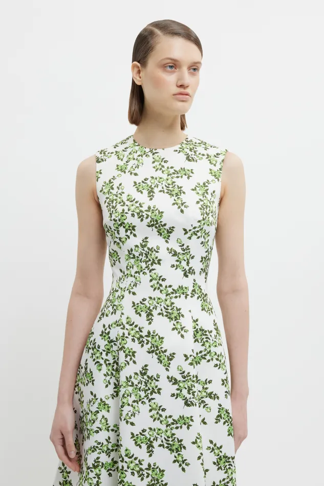 Emilia Wickstead Mara Dress Blue Rose On White Taffeta Faille Women Dresses