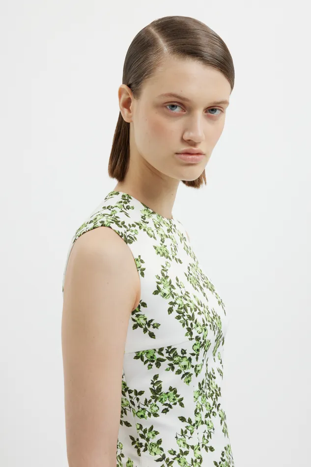 Emilia Wickstead Mara Dress Blue Rose On White Taffeta Faille Women Dresses
