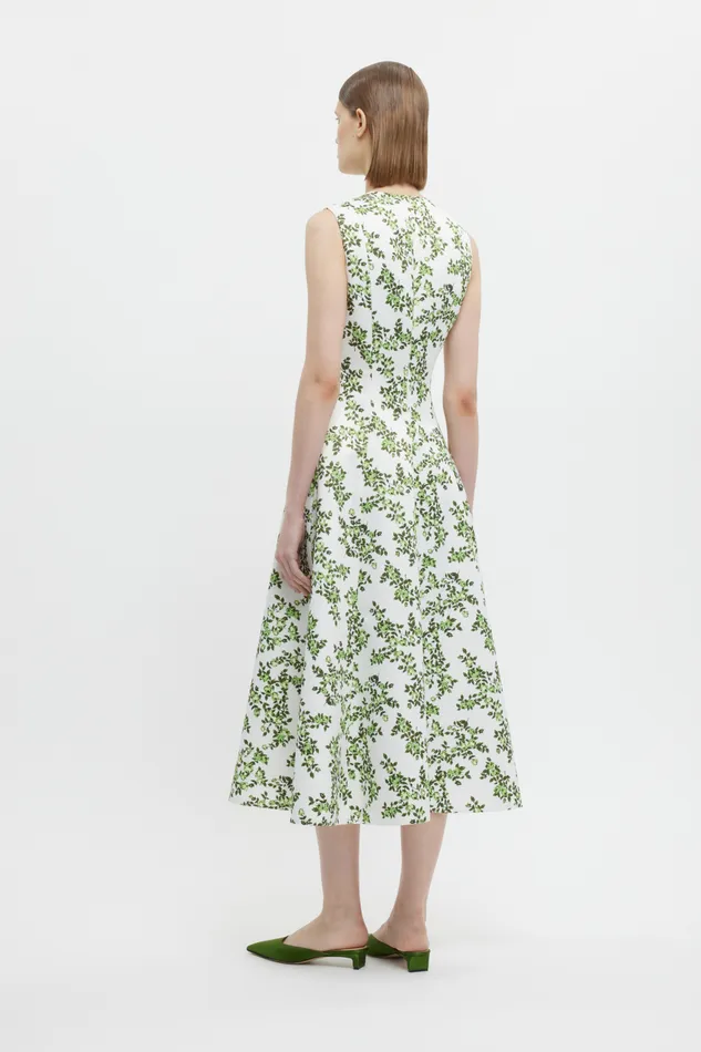 Emilia Wickstead Mara Dress Blue Rose On White Taffeta Faille Women Dresses