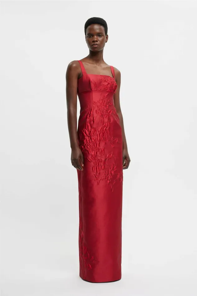 Emilia Wickstead Micheline Dress In Red Graphic Rose Jacquard Women Dresses