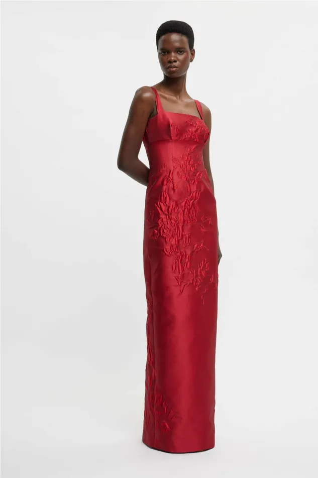 Emilia Wickstead Micheline Dress In Red Graphic Rose Jacquard Women Dresses