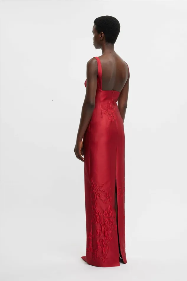 Emilia Wickstead Micheline Dress In Red Graphic Rose Jacquard Women Dresses