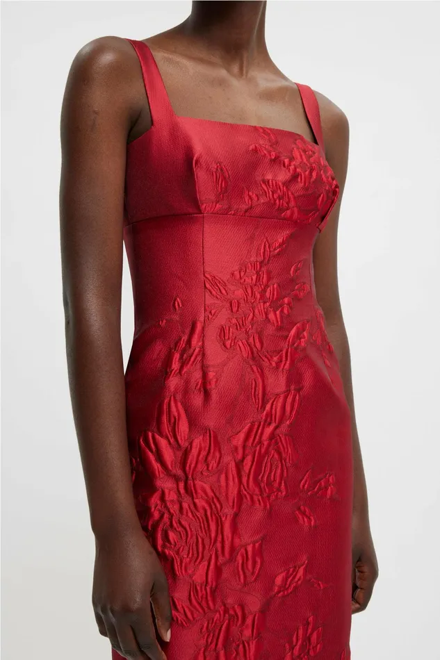 Emilia Wickstead Micheline Dress In Red Graphic Rose Jacquard Women Dresses