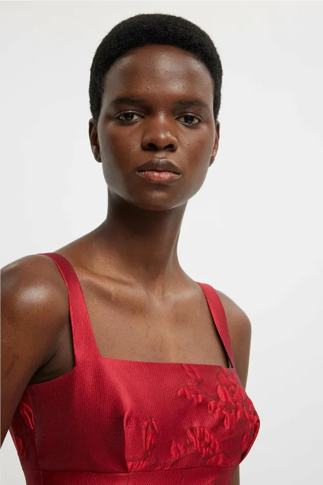 Emilia Wickstead Micheline Dress In Red Graphic Rose Jacquard Women Dresses