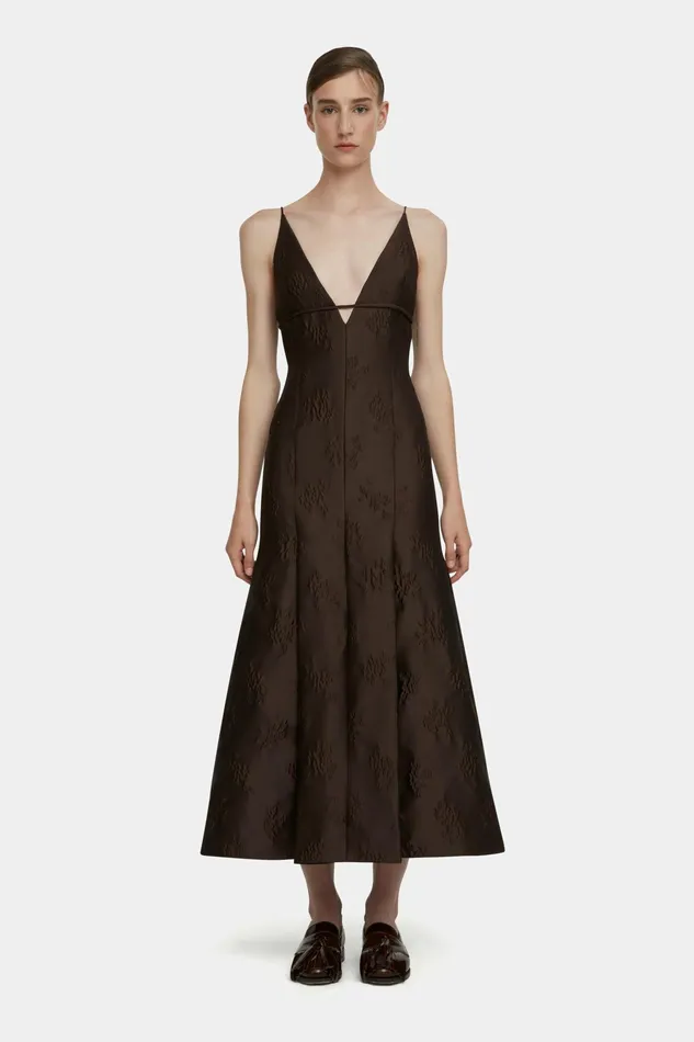 Emilia Wickstead Opal Dress In Brown Floral Jacquard Women Dresses
