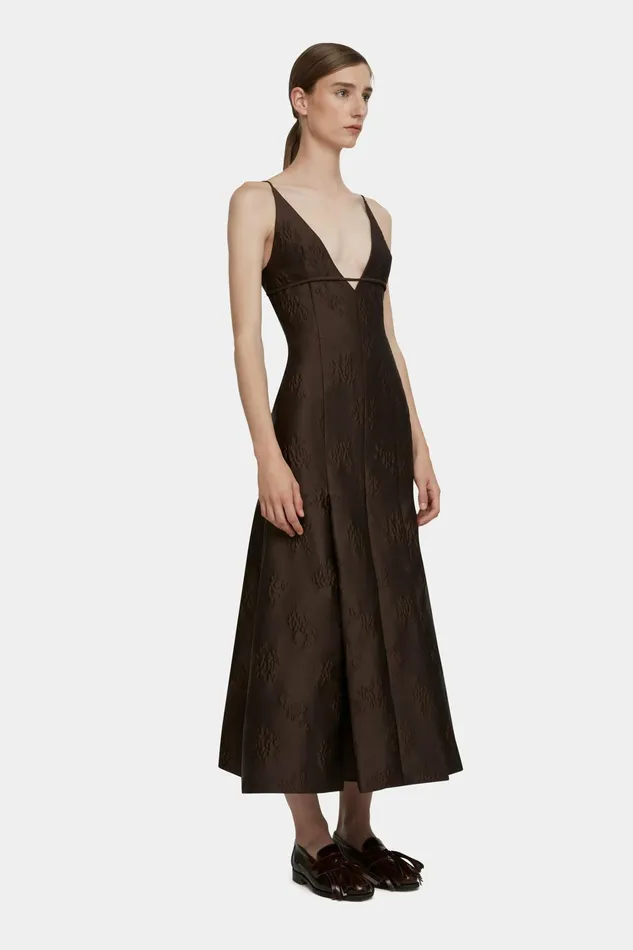 Emilia Wickstead Opal Dress In Brown Floral Jacquard Women Dresses