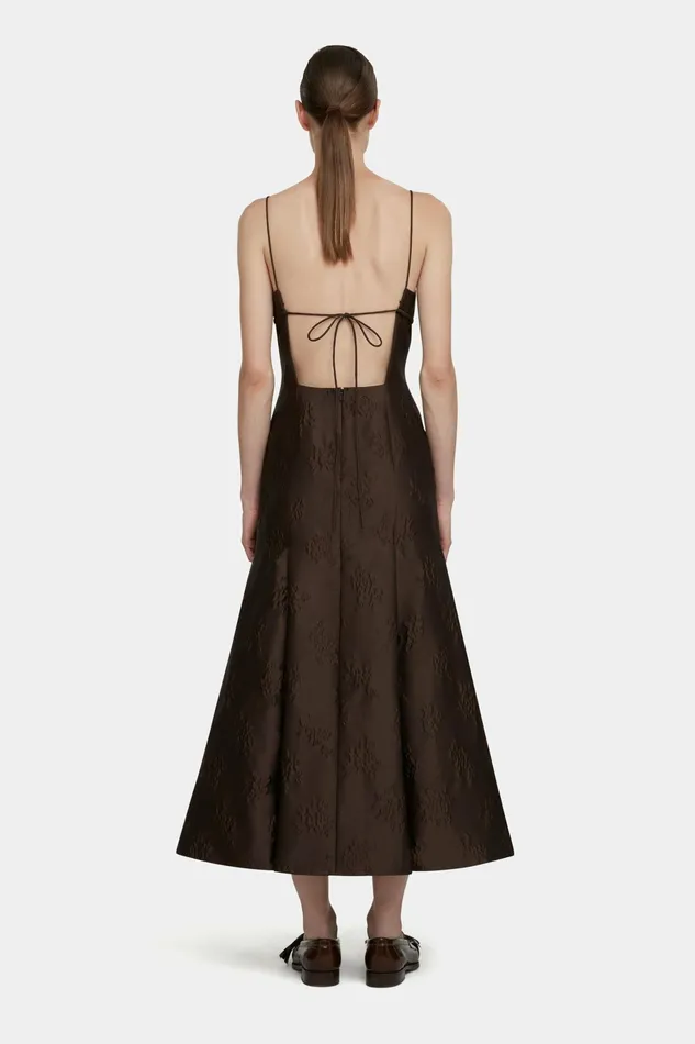 Emilia Wickstead Opal Dress In Brown Floral Jacquard Women Dresses