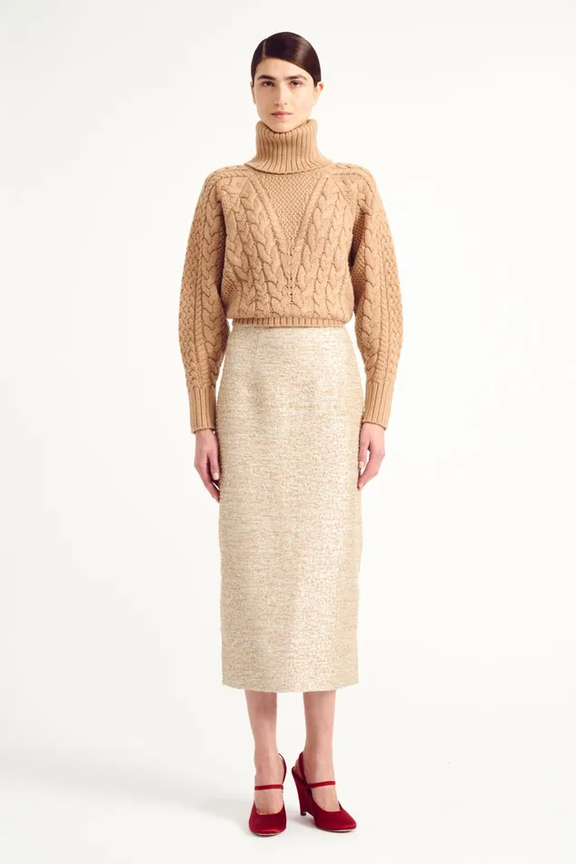 Emilia Wickstead Otis Sand Melange Cashfeel Cable Knit Sweater Women Knitwear