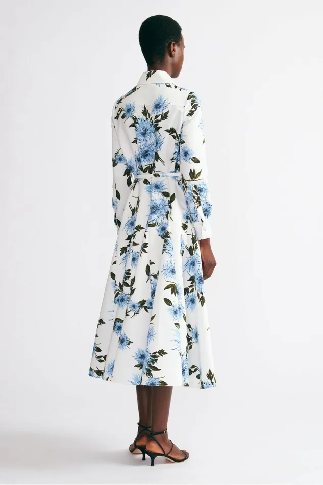 Emilia Wickstead Tomasina Dress In Blue Floral Print Taffeta Faille Women Dresses