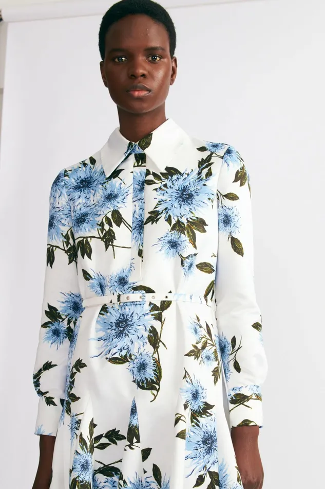 Emilia Wickstead Tomasina Dress In Blue Floral Print Taffeta Faille Women Dresses