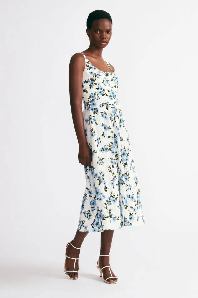 Emilia Wickstead Verena Dress In Blue Dahlia Floral Bibione Cotton Women Dresses