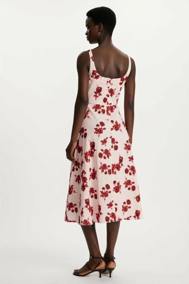 Emilia Wickstead Verena Dress Red Rose Stems On Pink Bibione Cotton Women Dresses Emilia Wickstead Verena Dress Red Rose Stems On Pink Bibione Cotton Women Dresses