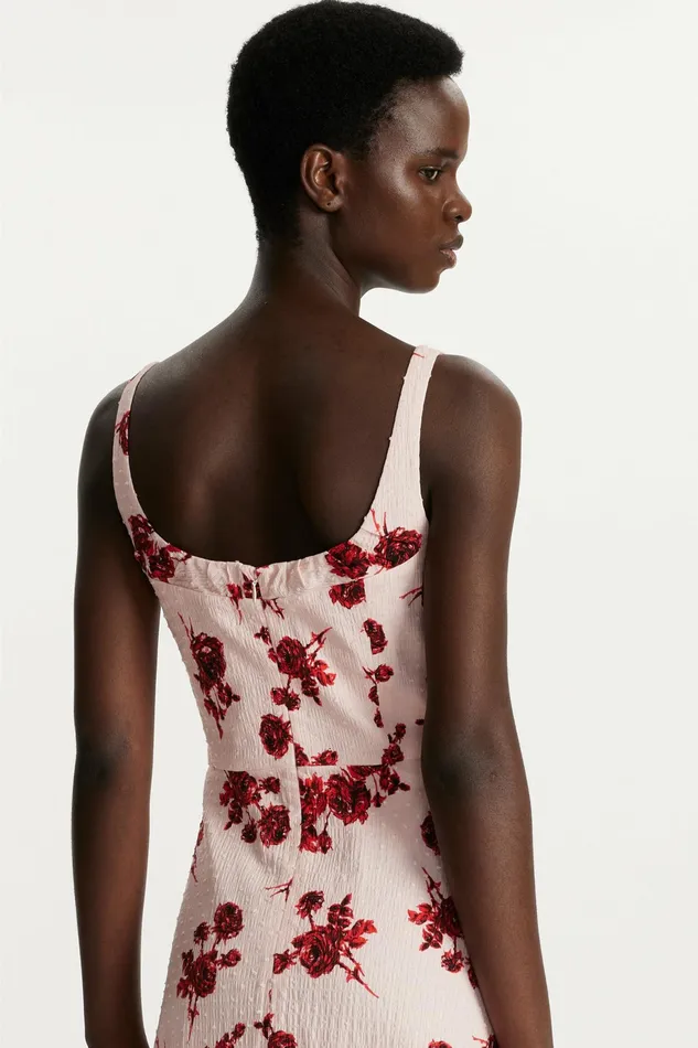 Emilia Wickstead Verena Dress Red Rose Stems On Pink Bibione Cotton Women Dresses Emilia Wickstead Verena Dress Red Rose Stems On Pink Bibione Cotton Women Dresses