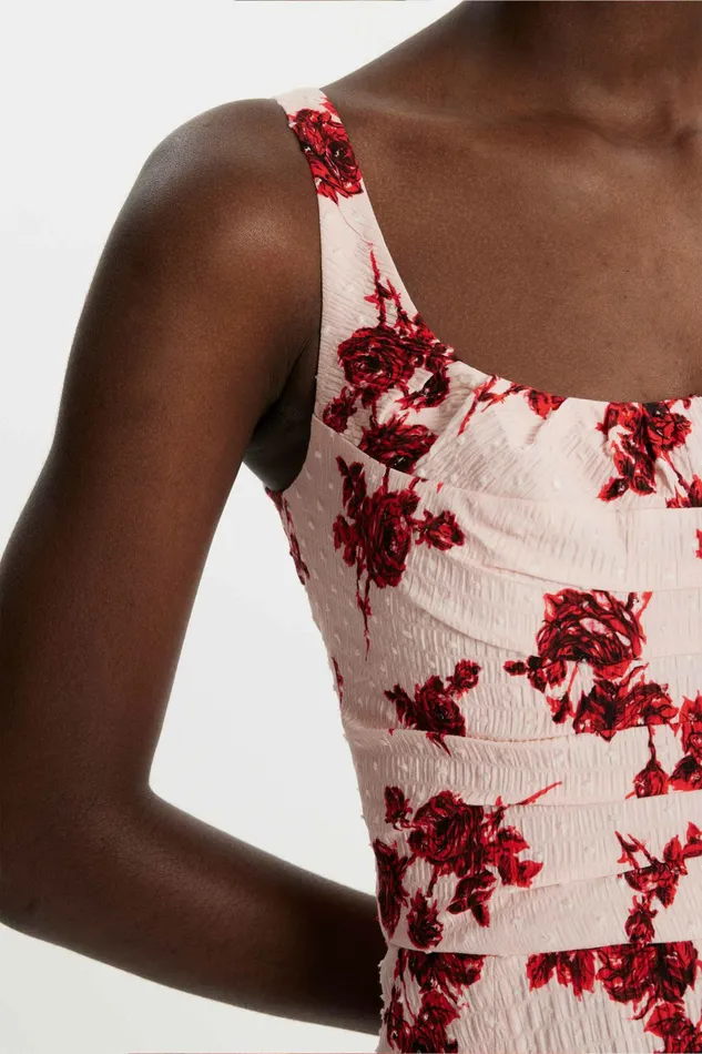 Emilia Wickstead Verena Dress Red Rose Stems On Pink Bibione Cotton Women Dresses Emilia Wickstead Verena Dress Red Rose Stems On Pink Bibione Cotton Women Dresses