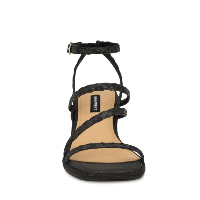 Emolly Raffia Block Heel Sandals Black Raffia Women Nine West Heels