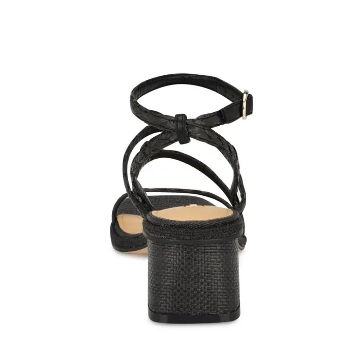 Emolly Raffia Block Heel Sandals Black Raffia Women Nine West Heels