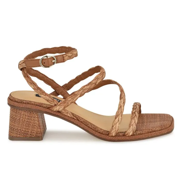 Emolly Raffia Block Heel Sandals Brown Raffia Women Nine West Heels