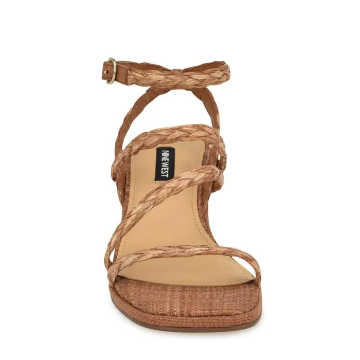 Emolly Raffia Block Heel Sandals Brown Raffia Women Nine West Heels