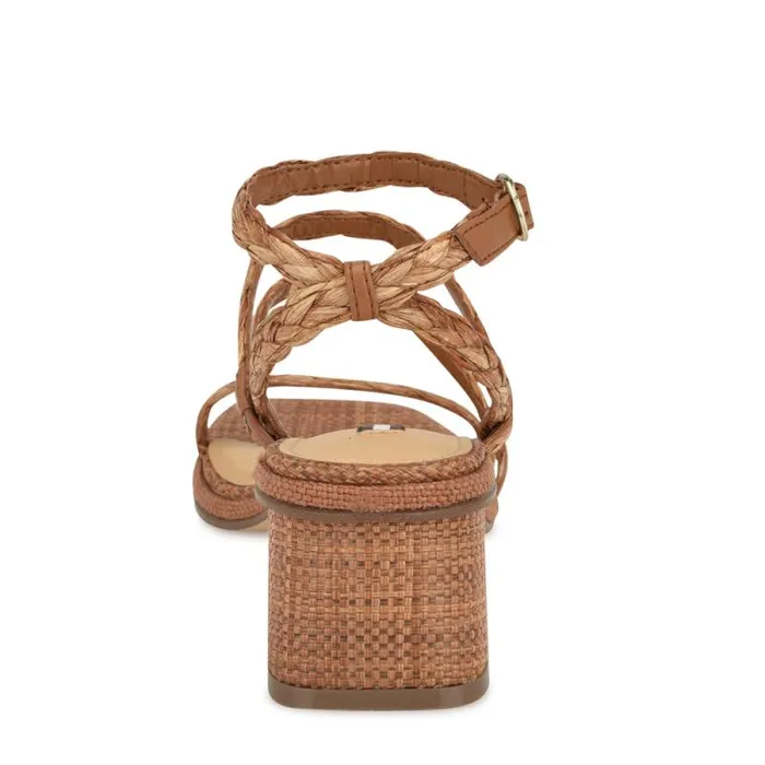 Emolly Raffia Block Heel Sandals Brown Raffia Women Nine West Heels