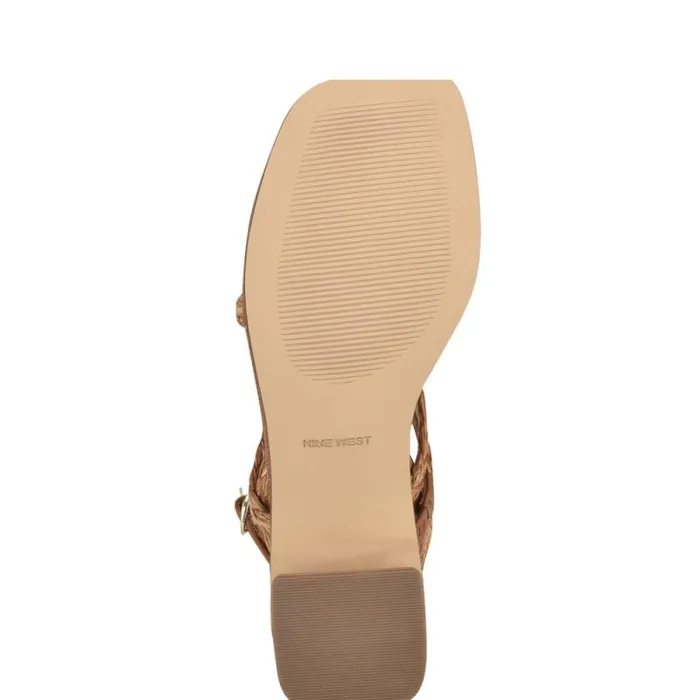 Emolly Raffia Block Heel Sandals Brown Raffia Women Nine West Heels