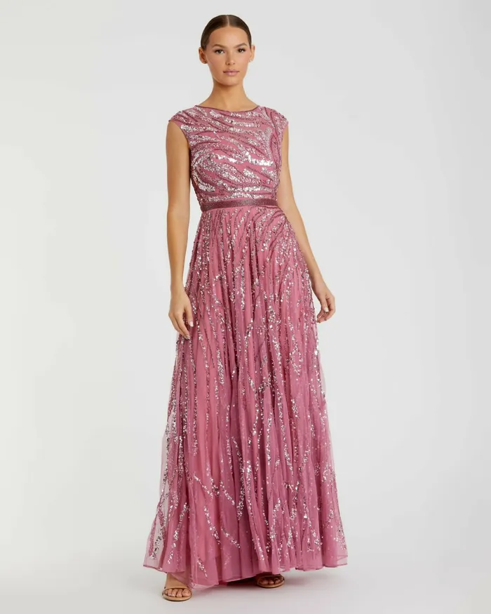 Evening Gowns Cap Sleeve Embellished Evening Gown Plum Mac Duggal Women
