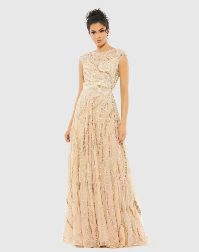 Evening Gowns Cap Sleeve Embellished Evening Gown Plum Mac Duggal Women