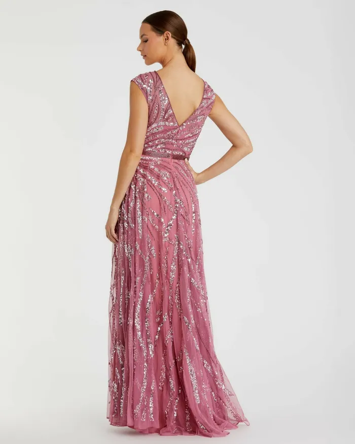 Evening Gowns Cap Sleeve Embellished Evening Gown Plum Mac Duggal Women